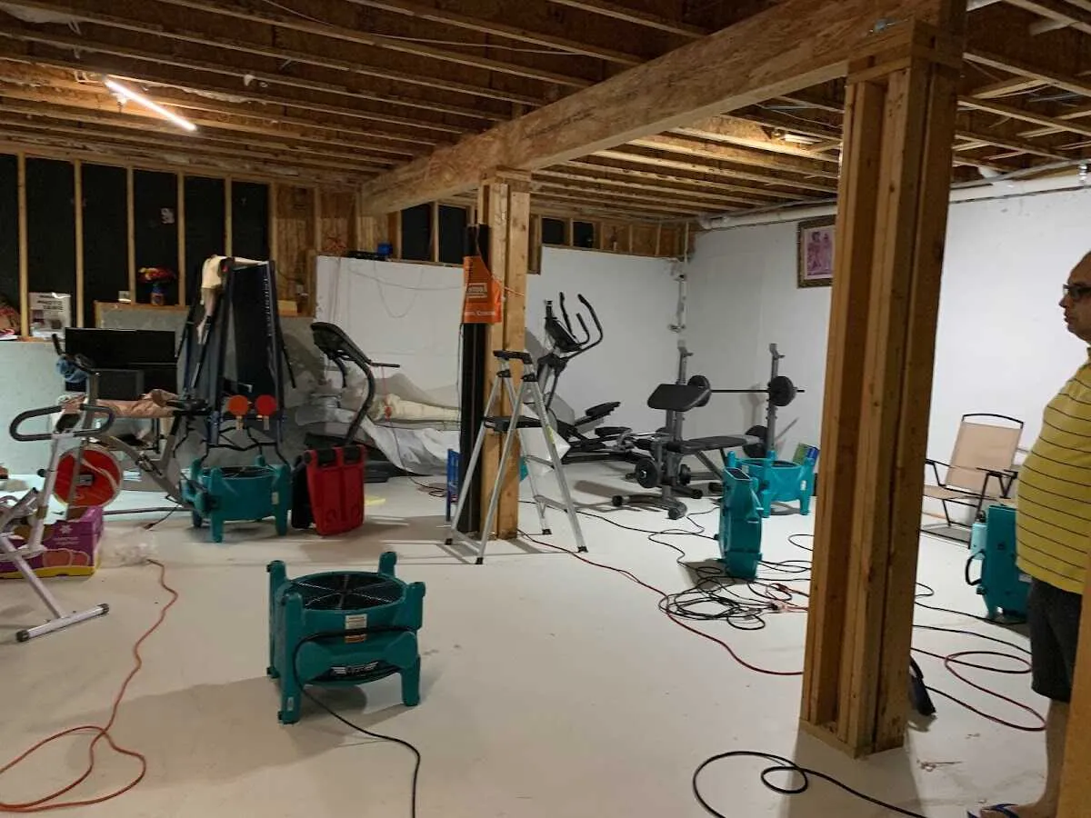 Basement drying equipment setup for Contents Cleaning & Restoration in Stevensville